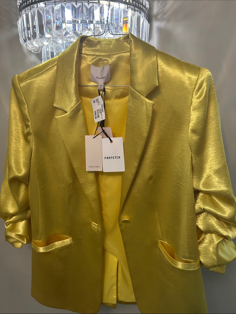 cinq a sept Shiny Gold Satin Blazer